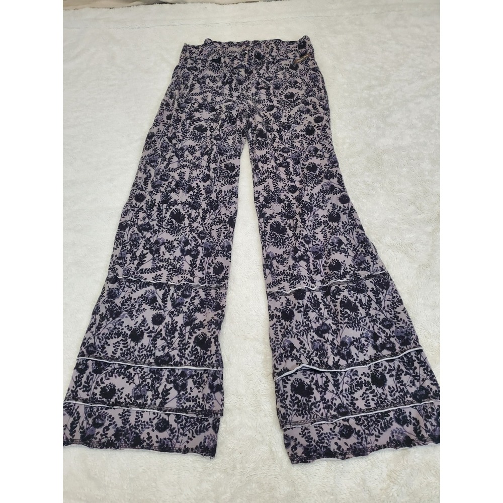 Matilda Jane Gray Black Floral Wide Leg Ruffle Pant Medium Casual Whimsical